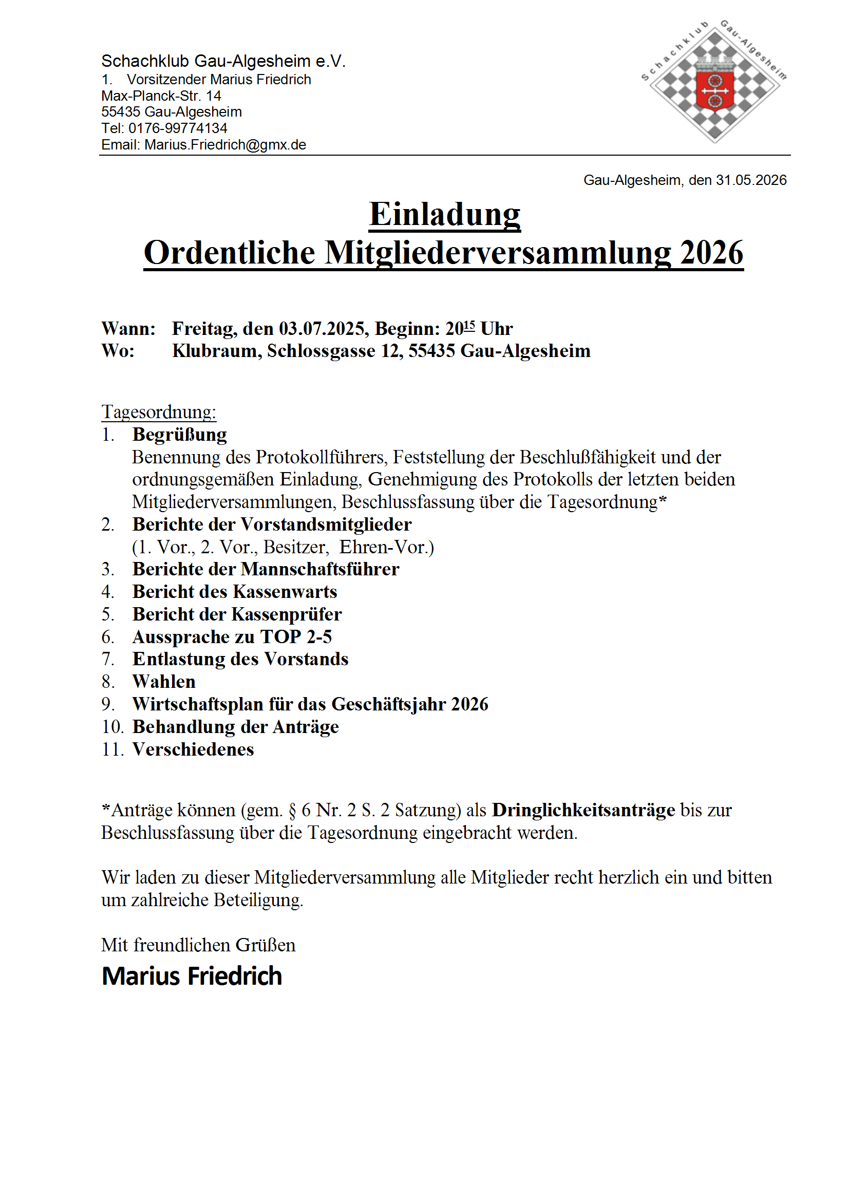 Einladung MV